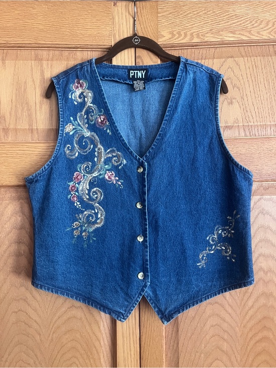 Ptny Jackets & Blazers - PTNY Women's Blue Denim Floral Vest